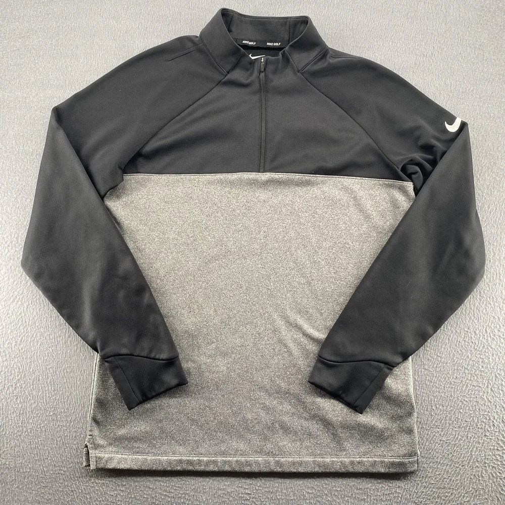 Nike Golf Pullover Mens Medium Black Gray‎ 1/4 Zip Colorblock Long Sleeve Top